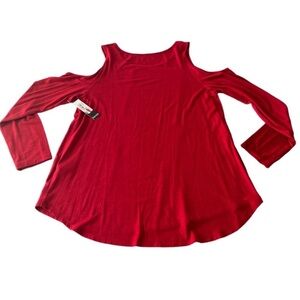 Kenzie Long Sleeve Cold Shoulder Top, NWT, Size-M, Color-Red, Macys Womens Top